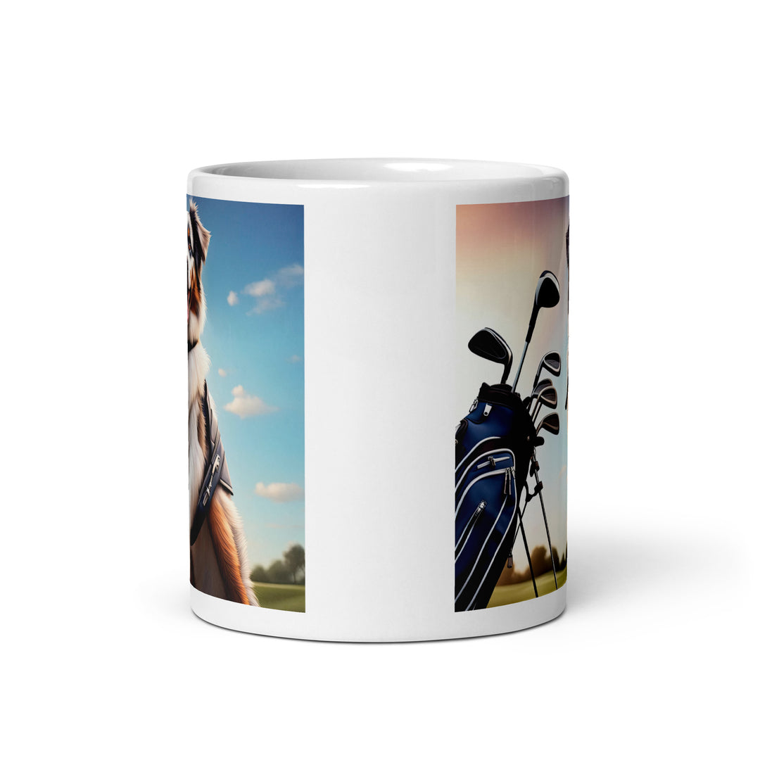 Australian Shepherd Golfer- White glossy mug