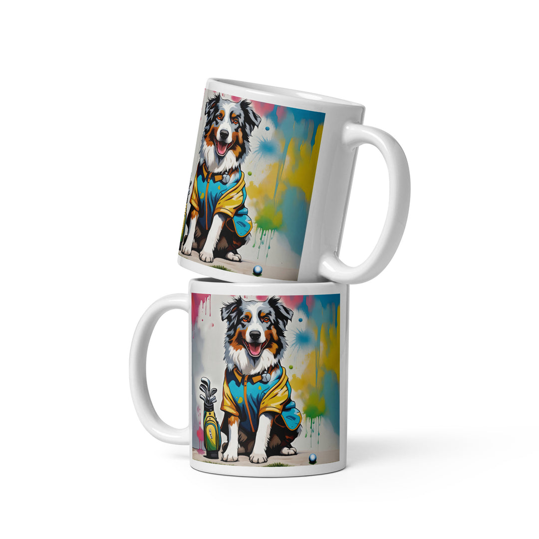 Australian Shepherd Golfer- White glossy mug v3