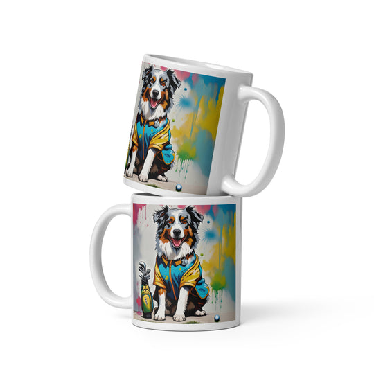 Australian Shepherd Golfer- White glossy mug v3