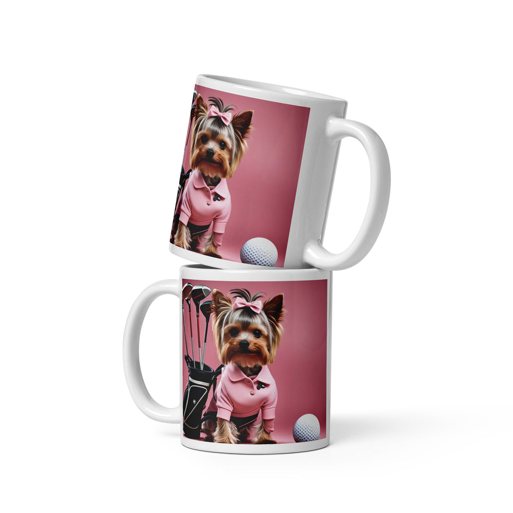 Yorkshire Terrier Golfer- White glossy mug