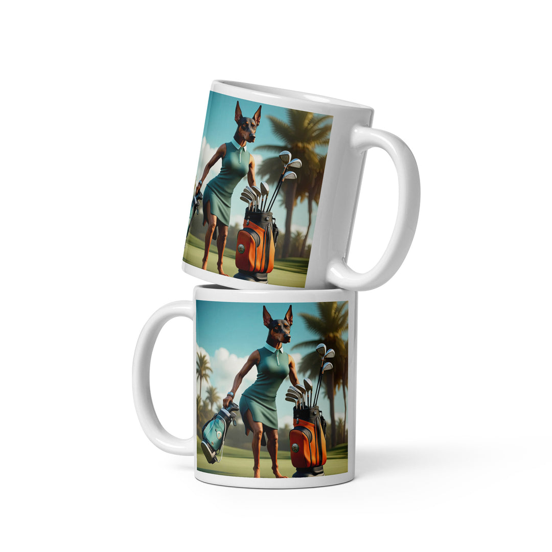 Doberman Pinscher Golfer- White glossy mug v2