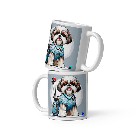 Shih Tzu Golfer- White glossy mug v3