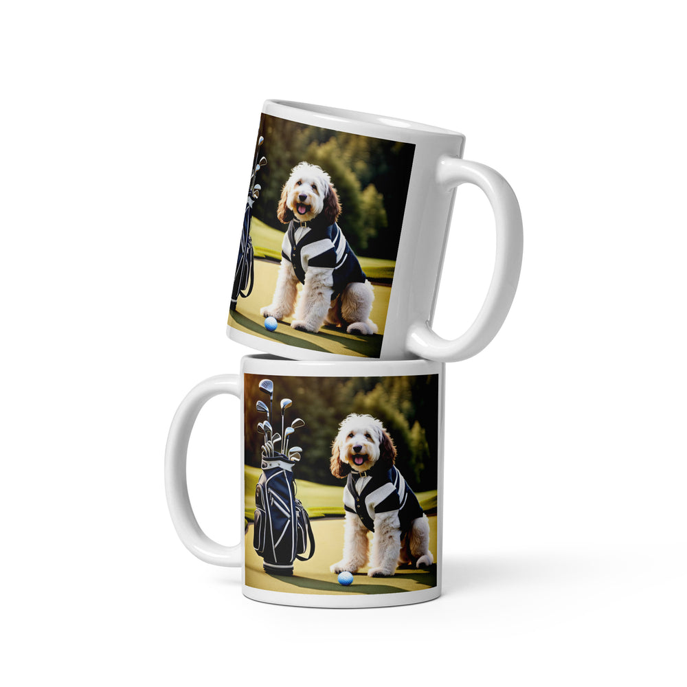 Bernedoodle Golfer- White glossy mug