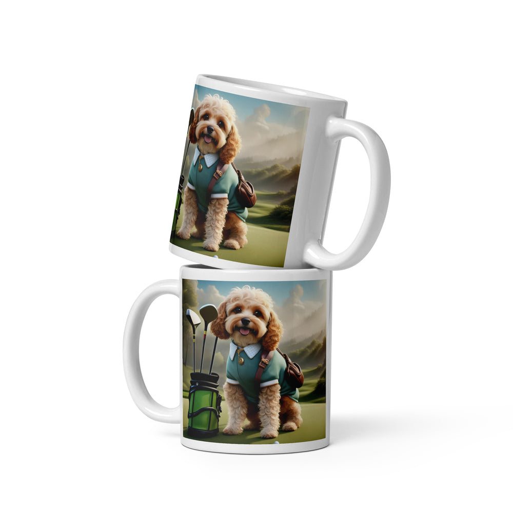 Cavapoo Golfer- White glossy mug