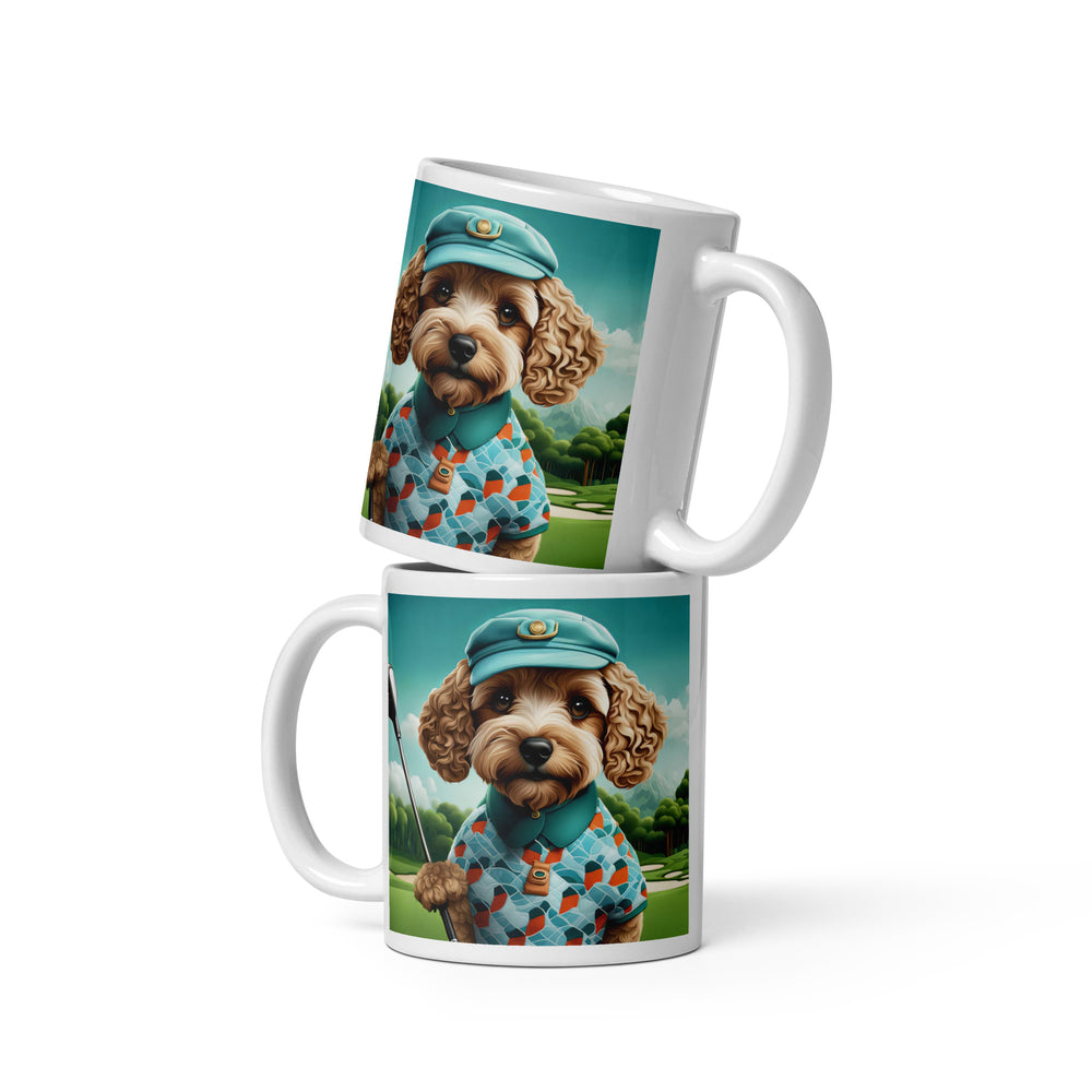 Cockapoo Golfer- White glossy mug v3