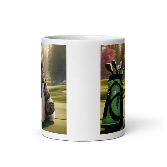 Goldendoodle Golfer- White glossy mug v2