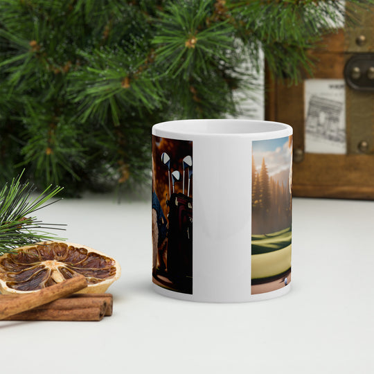 Goldendoodle Golfer- White glossy mug v4