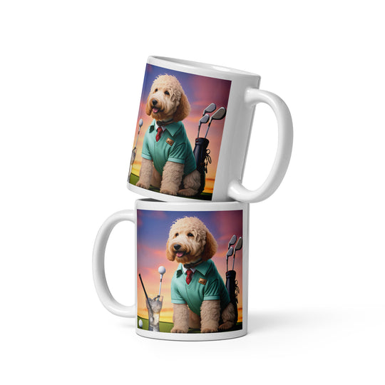 Goldendoodle Golfer- White glossy mug v5