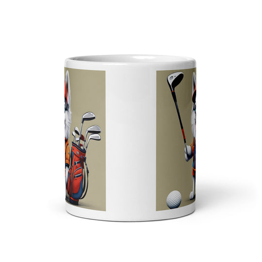 Pomsky Golfer- White glossy mug v14