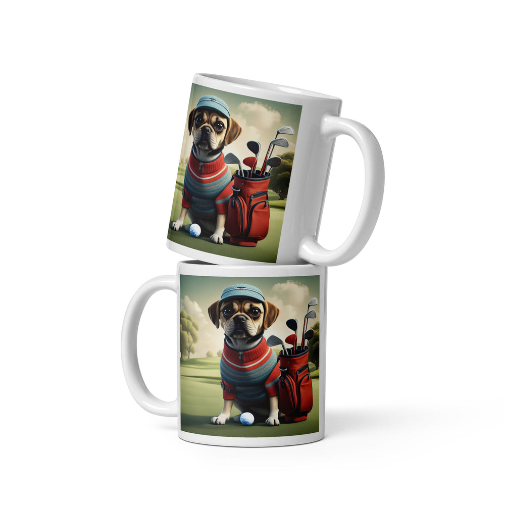 Puggle Golfer- White glossy mug v3