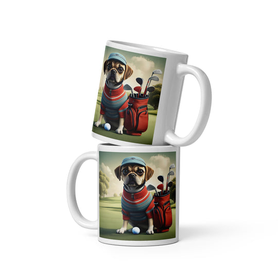 Puggle Golfer- White glossy mug v3