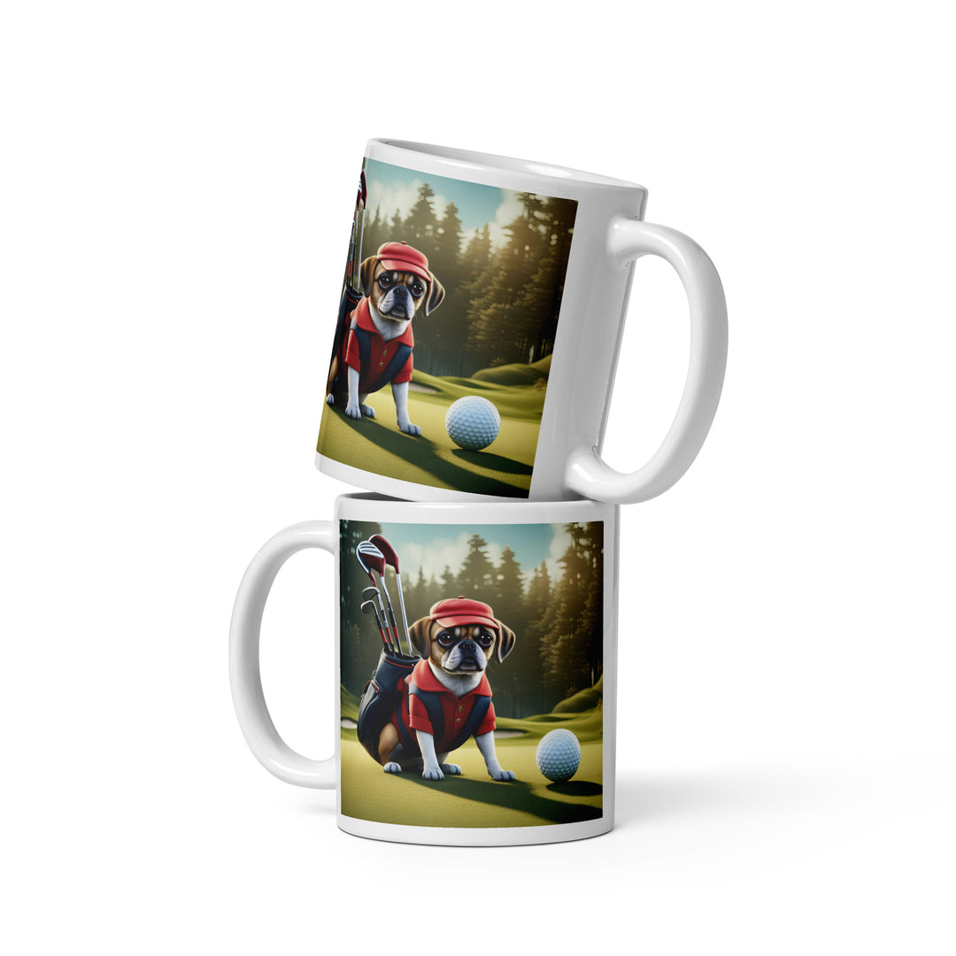 Puggle Golfer- White glossy mug v9