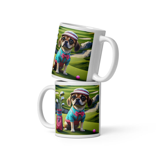 Puggle Golfer- White glossy mug v10