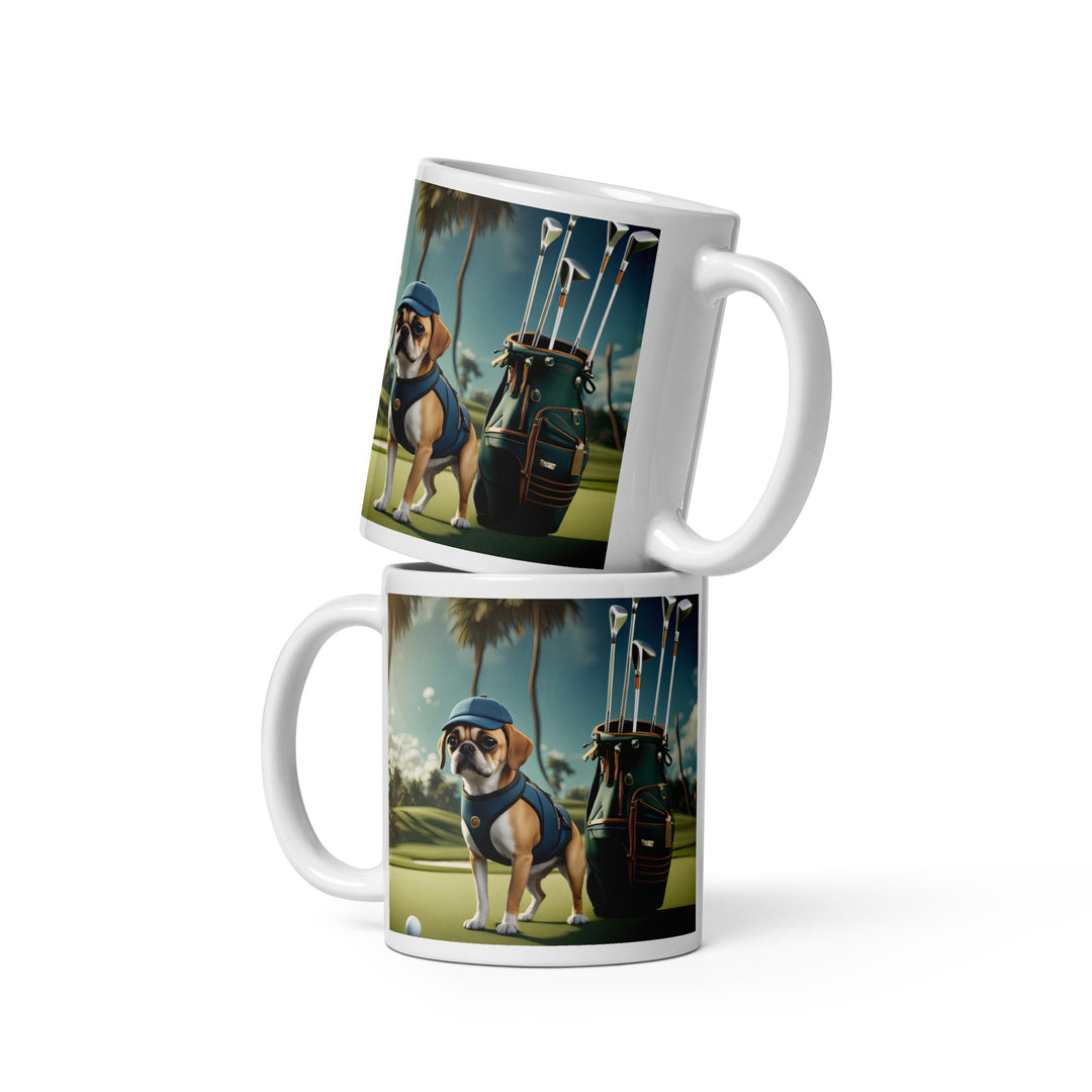 Puggle Golfer- White glossy mug v13