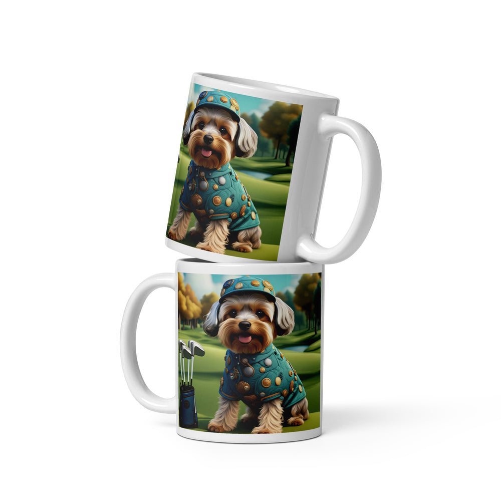 Yorkipoo Golfer- White glossy mug v3