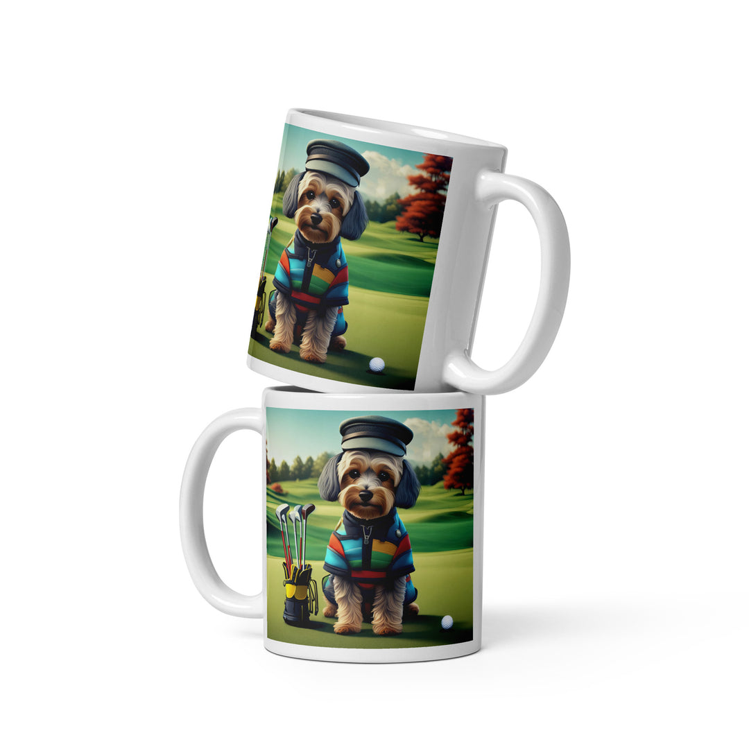 Yorkipoo Golfer- White glossy mug v5