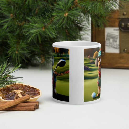 Yorkipoo Golfer- White glossy mug v14