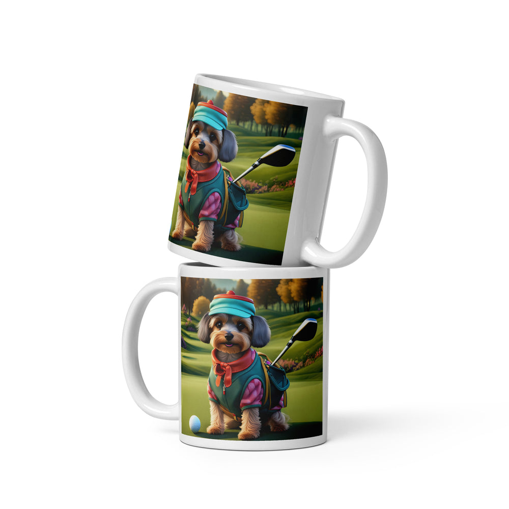 Yorkipoo Golfer- White glossy mug v15