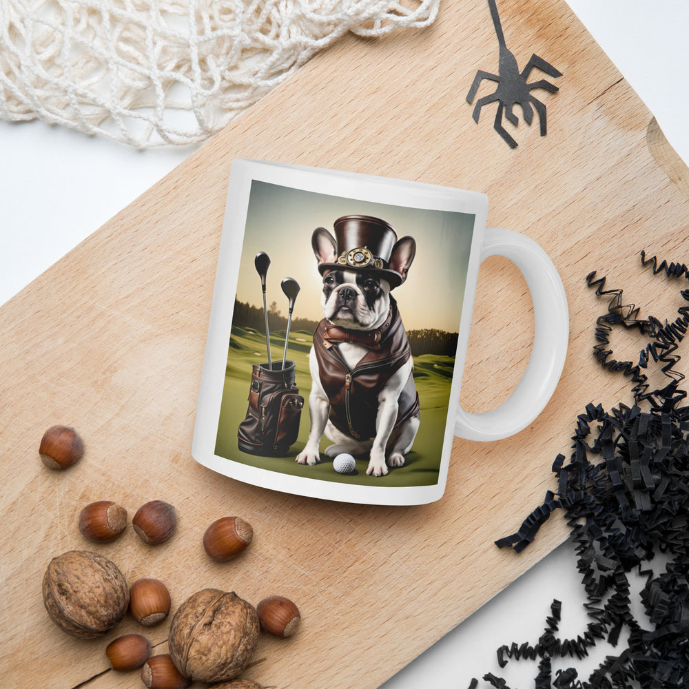 White glossy mug-French Bulldog Golfer V18