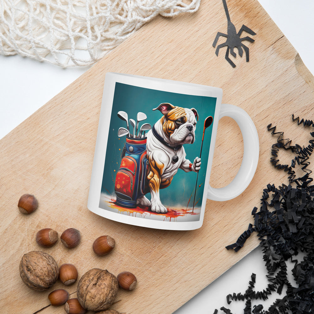 Bulldog Golfer- White glossy mug