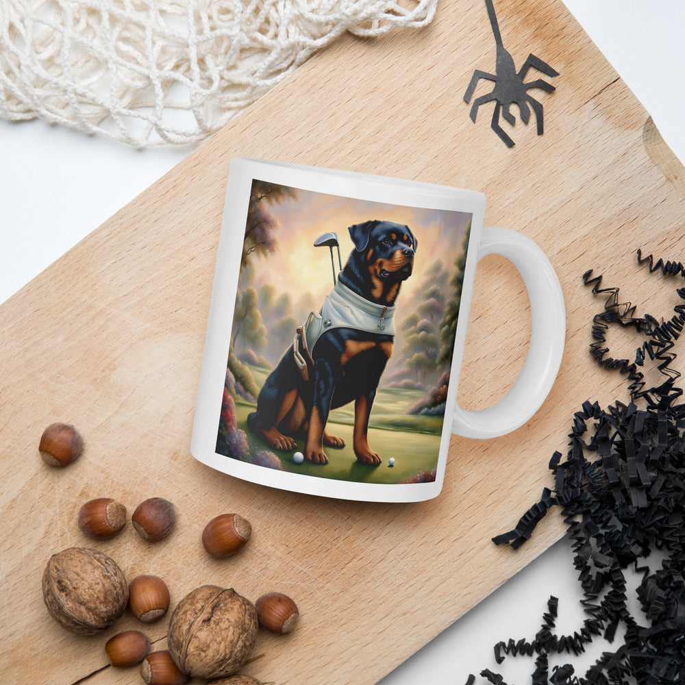 Rottweiler Golfer- White glossy mug v2