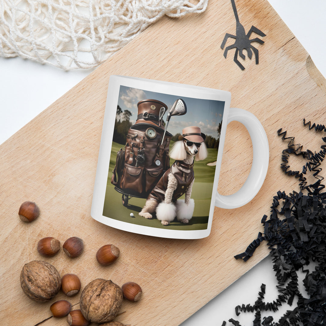 Poodle Golfer- White glossy mug V7
