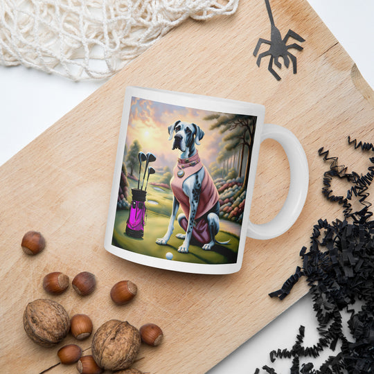 Great Dane Golfer- White glossy mug v4
