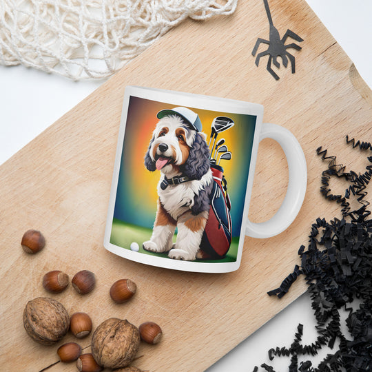 Bernedoodle Golfer- White glossy mug v6