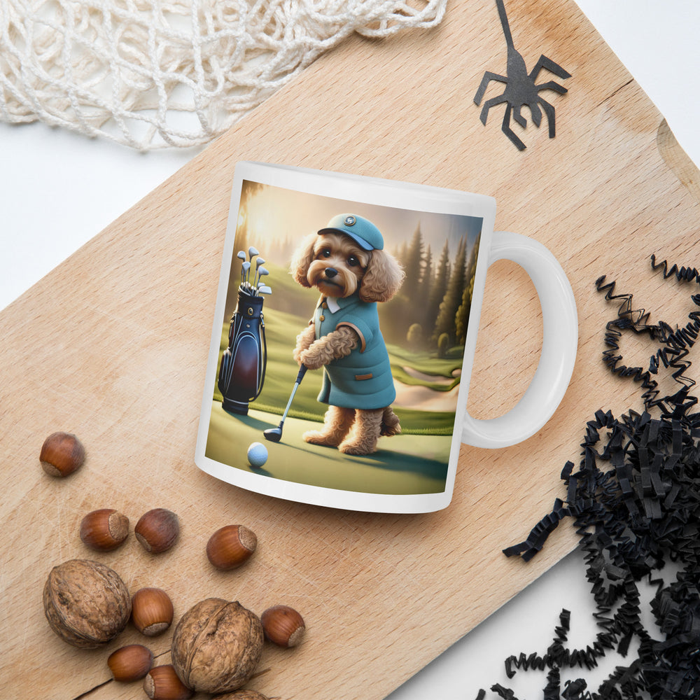 Cavapoo Golfer- White glossy mug v5