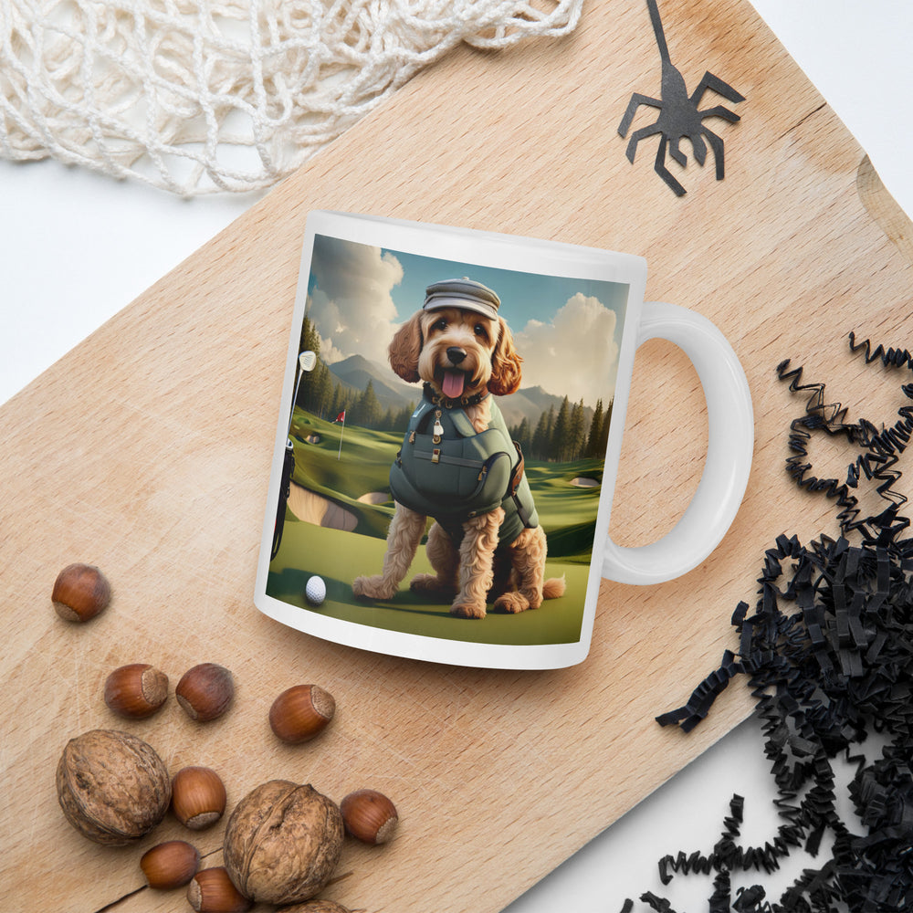 Cockapoo Golfer- White glossy mug v7