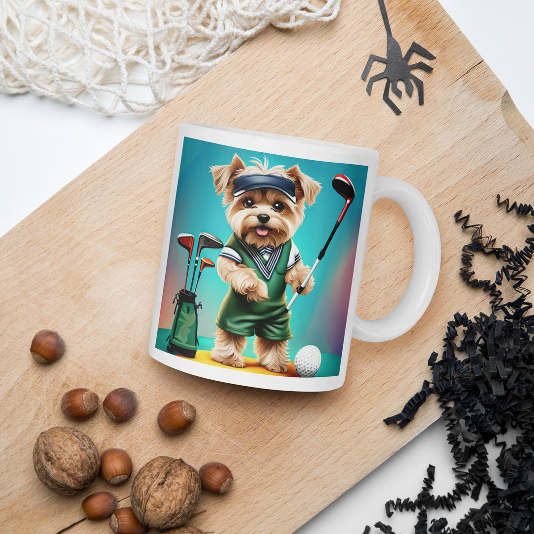 Morkie Golfer- White glossy mug v3