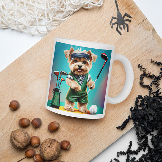 Morkie Golfer- White glossy mug v3