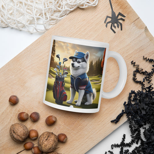 Pomsky Golfer- White glossy mug v4