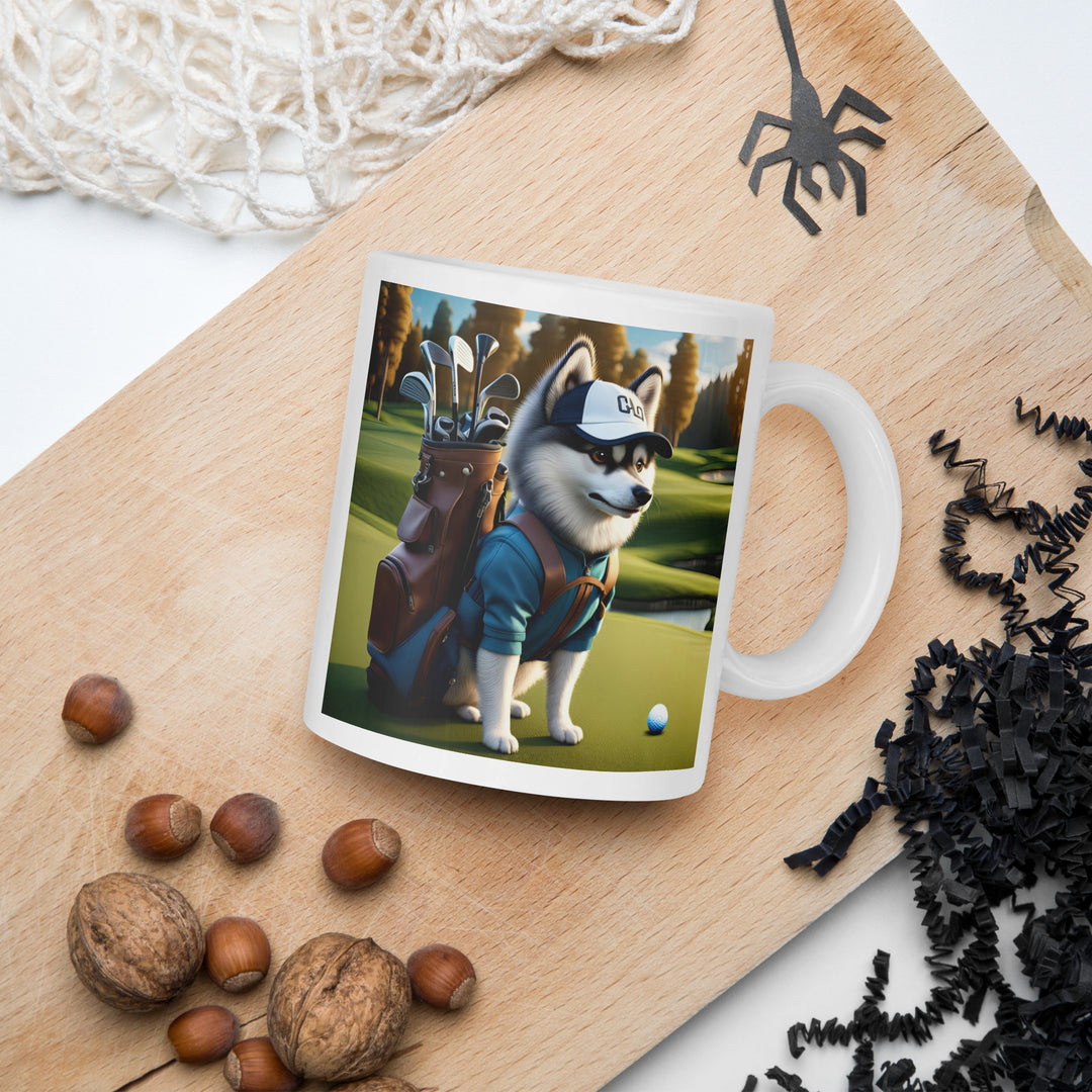 Pomsky Golfer- White glossy mug v10