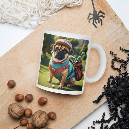 Puggle Golfer- White glossy mug v5