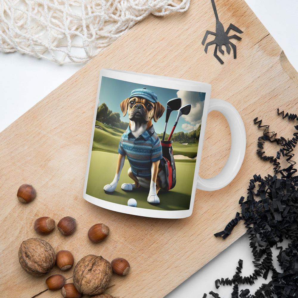 Puggle Golfer- White glossy mug v12