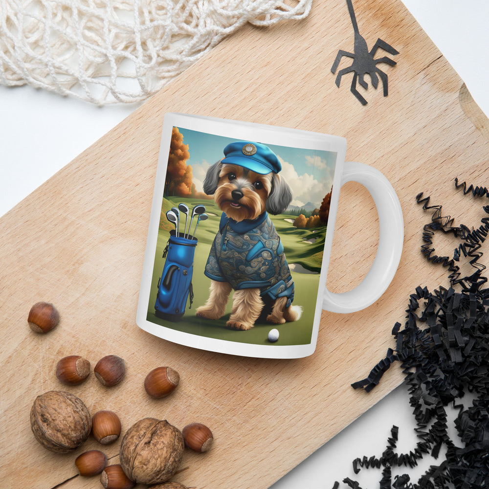 Yorkipoo Golfer- White glossy mug v10