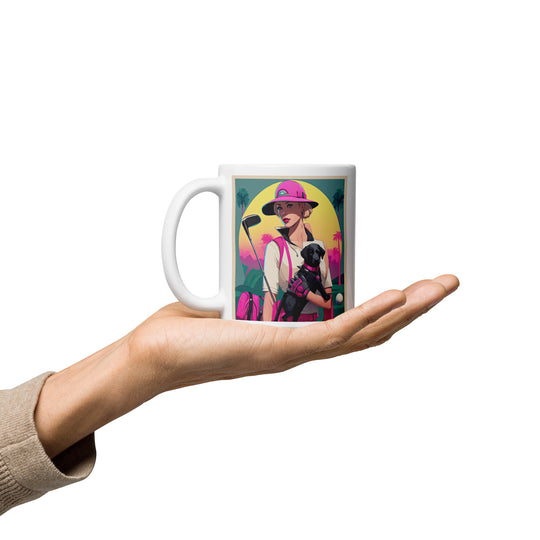 White glossy mug-Labrador Retriever Golfer V10