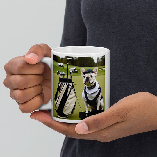 White glossy mug-French Bulldog Golfer V11