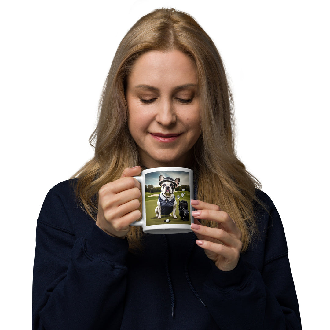 White glossy mug-French Bulldog Golfer V13