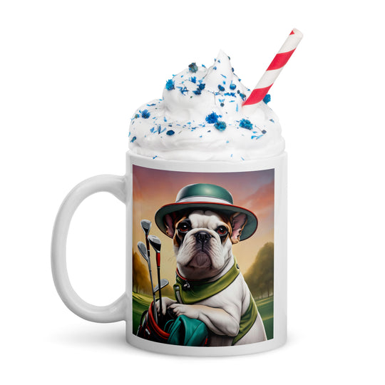 White glossy mug-French Bulldog Golfer V15