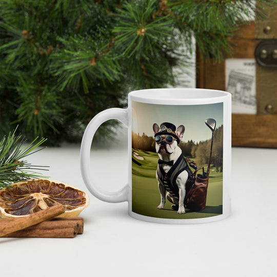 White glossy mug-French Bulldog Golfer V22