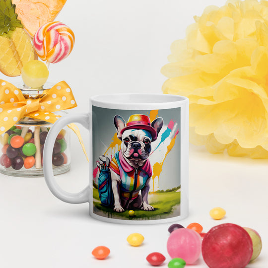 White glossy mug-French Bulldog Golfer V23