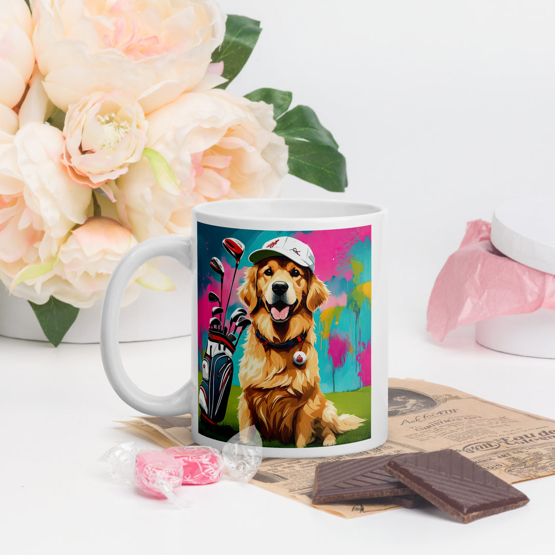 Golden Retriever Golfer- White glossy mug v2