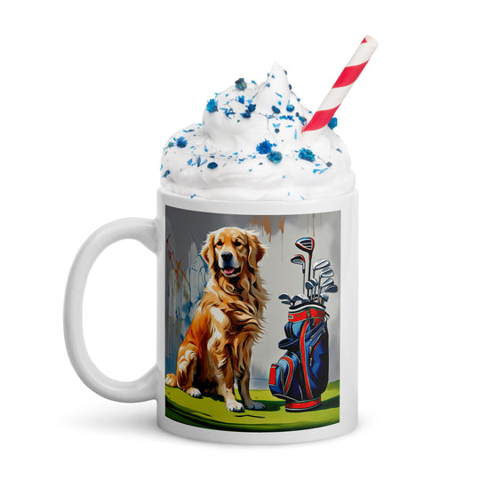 Golden Retriever Golfer- White glossy mug v3