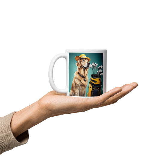 Golden Retriever Golfer- White glossy mug v4