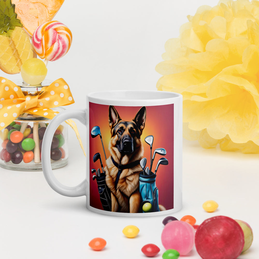 German Shepherd Golfer- White glossy mug v2