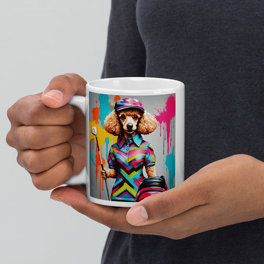 Poodle Golfer- White glossy mug v3