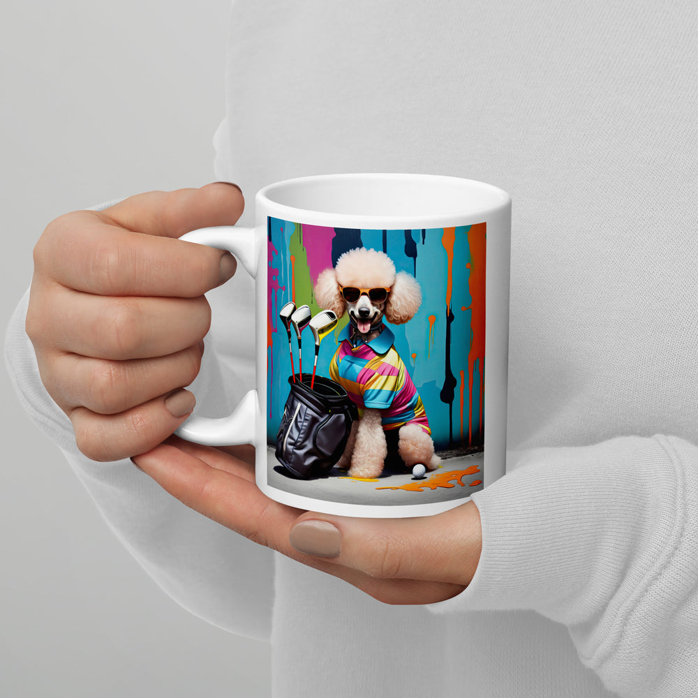 Poodle Golfer- White glossy mug v2