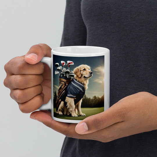 Golden Retriever Golfer- White glossy mug v6